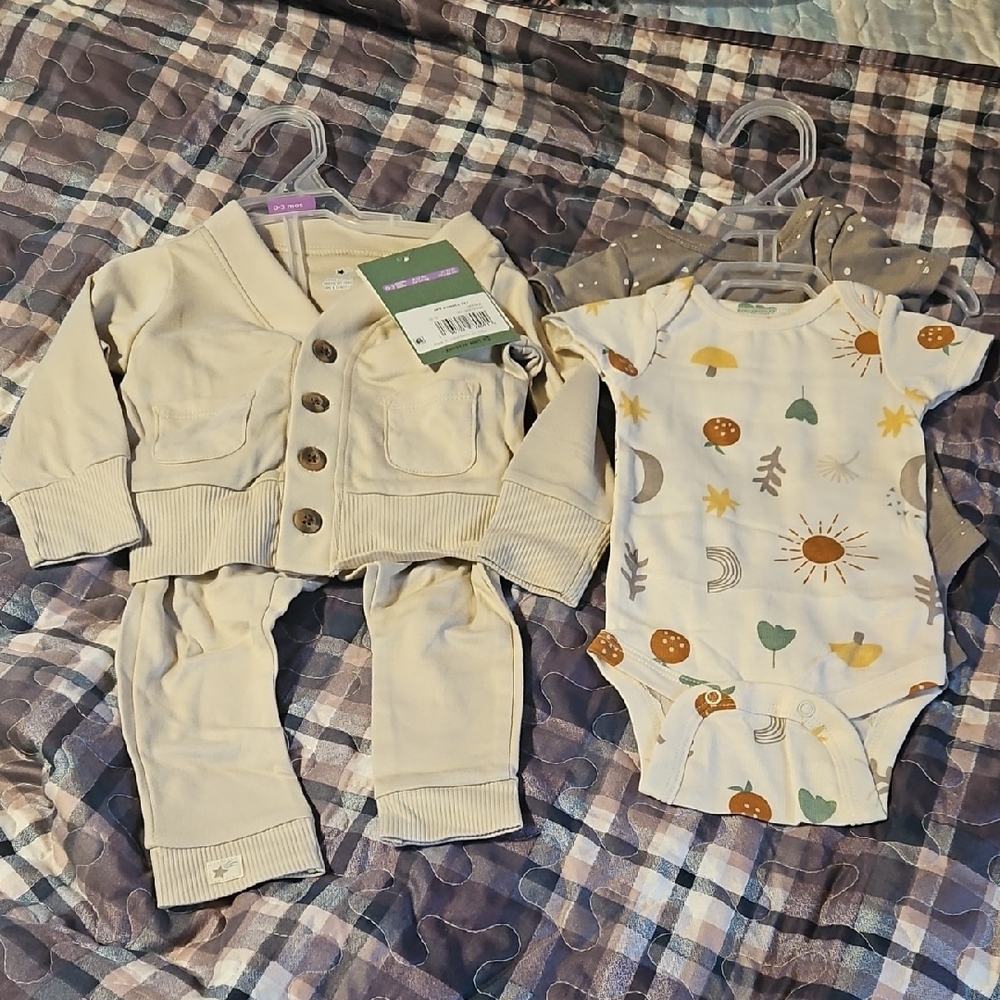 Baby Cardigan Set with Printed Onesies